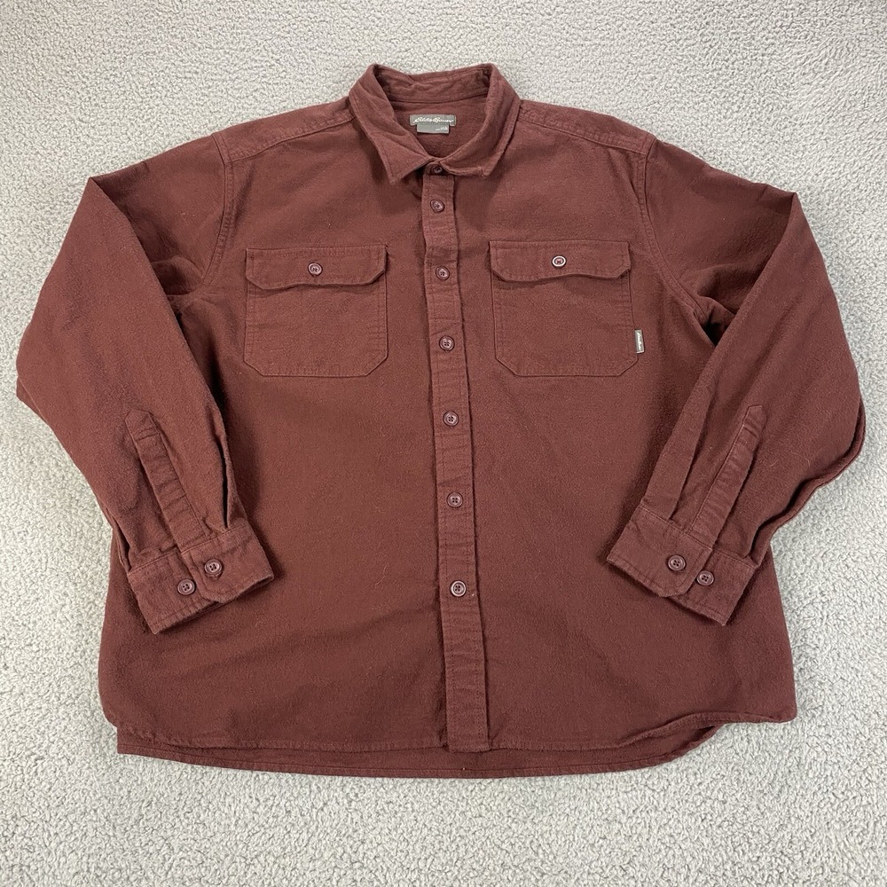 Eddie Bauer Shirt Mens Large Red Double Brushed‎ Chamois Heavy Weight Flannel
